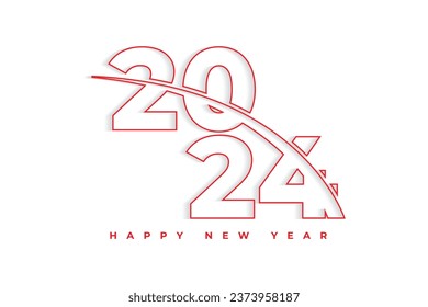 Happy new year 2024 hand drawn red outline style typography text logo design
