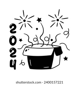 Happy new year 2024 hand drawn sticker vector design