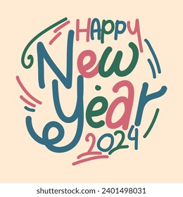 Happy New Year 2024 Handdrawn Lettering vector