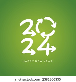 Happy New Year 2024 handwritten typography. Success plan for recycling and save earth environment. Ideal for use in the presentation of environment, organic food production, education, green