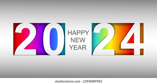 Feliz año nuevo 2024, pancarta horizontal. Plantilla de diseño de portada de folleto o de calendario. El arte de cortar papel.