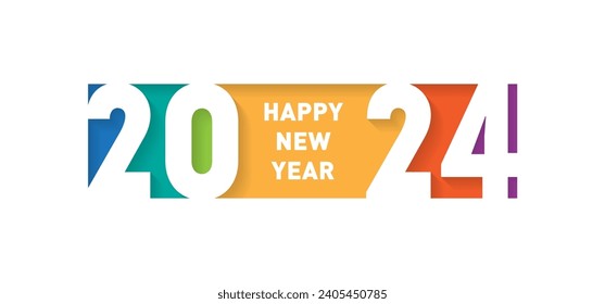 Happy new year 2024, horizontal banner. Cover of business diary for 20 24 with wishes. The art of cutting paper. Brochure or calendar cover vector des