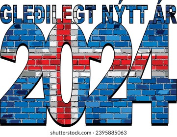 Happy New Year 2024 with Iceland flag inside - Illustration