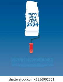 Happy New Year 2024 Illustration on Wall Paint theme for New Year celebration 2024, Isolated green background with paint brush painting 2024 Happy New Year Typography