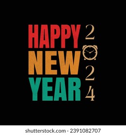 
Happy New Year 2024 illustrations with patches for t-shirts and other uses