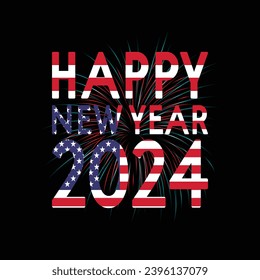 Happy New Year 2024 illustrations with patches for t-shirts and other uses