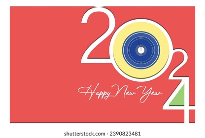 Happy new year 2024 invitation template with paper cut style, clock, retro typography, new year invitation or promotion banner, vector art illustration