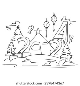 Happy New Year 2024 is just around the corner and we wanted to say congratulations and all the best for the coming year. vector template. Festive horizontal social media banner design