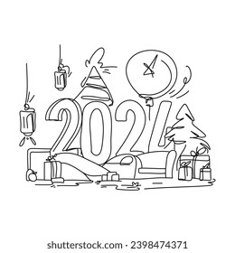 Happy New Year 2024 is just around the corner and we wanted to say congratulations and all the best for the coming year. vector template. Festive horizontal social media banner design