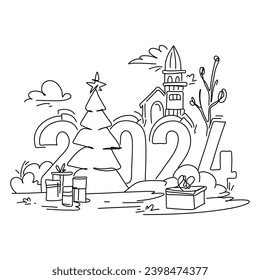 Happy New Year 2024 is just around the corner and we wanted to say congratulations and all the best for the coming year. vector template. Festive horizontal social media banner design