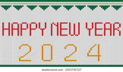 Happy new year 2024 knit pattern, Festive Sweater Design. Seamless Knitted Pattern