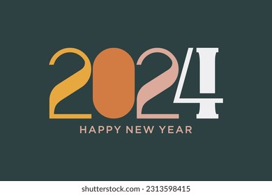happy new year 2024 lettering, in retro colors flat style, new year greeting for calendar, greeting card