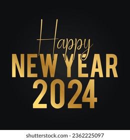 Happy new year 2024 lettering with golden color vector illustration.