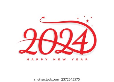 Happy new year 2024 lettering line style white background design