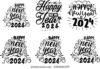 Happy New Year 2024 - Lettering design for greeting banners, Mouse Pads, Prints, Cards and Posters, Mugs, Notebooks, Floor Pillows and T-shirt prints 