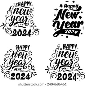 Happy New Year 2024 - Lettering design for greeting . Mouse Pads, Prints, Cards and Posters, Mugs, Notebooks, Floor Pillows and T-shirt prints 