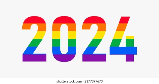 Happy New Year 2024. LGBTQ 2024 pride month with rainbow colors. Vector symbol of pride month support