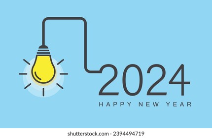 Feliz año nuevo 2024 con una bombilla de fondo verde. Idea y creativos, conceptos de inspiración. Ilustración vectorial. 