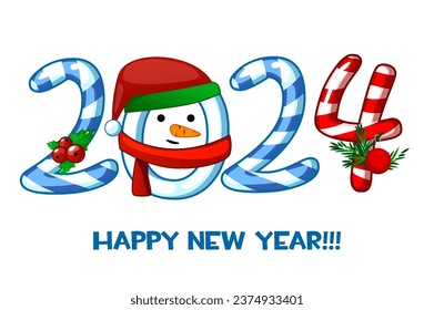 Happy New Year 2024 like candy. Numbers candy on white background