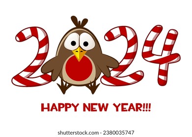 Happy New Year 2024 like candy. Numbers candy on white background