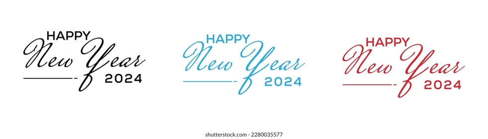 Happy New Year 2024 Logo. Abstract Hand drawn creative stylish vector logo design.2024 New year Logo Design template, card, banner.Vector illustration. Isolated on white background.