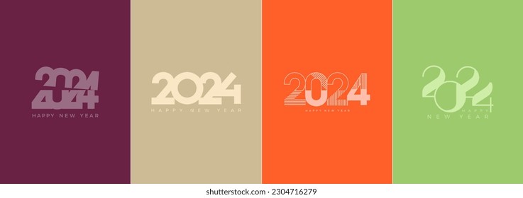 Happy New Year 2024 logo design with several premium design design options for banners, posters, calendar and greetings.