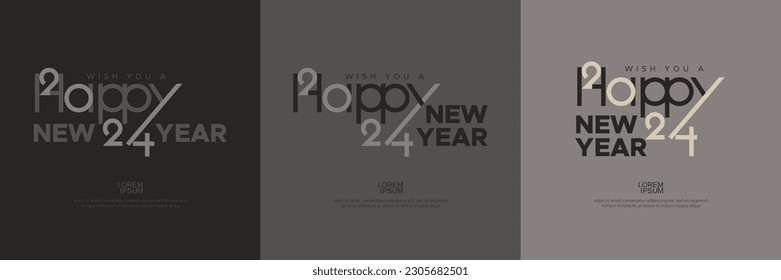 Happy new year 2024 with logo typography style on letters and numbers. Happy New Year 2024 inscriptions for print, t-shirts, posters, banners and social media templates