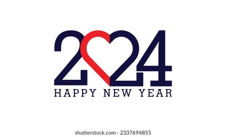 Happy New Year 2024 logo type lettering typography with heart shape.