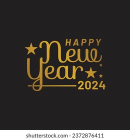 Happy New Year 2024 Logo. Abstract Hand drawn creative calligraphy vector logo design. 2024 New year Logo