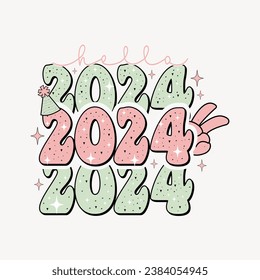 Happy New Year 2024 Logo. Abstract Hand drawn creative calligraphic vector logo design. Greeting concept for 2024 new year celebration