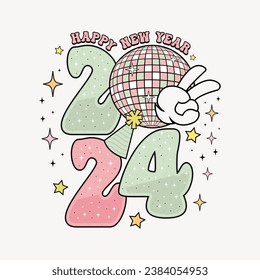 Happy New Year 2024 Logo. Abstract Hand drawn creative calligraphic vector logo design. Greeting concept for 2024 new year celebration