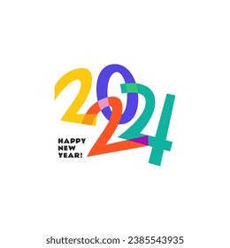 Happy New Year 2024 logo text design. Logotype of the year. Vector modern minimalistic text with colorful numbers. Conceptual cheerful youth bright explosive design. Emblem for card print social media