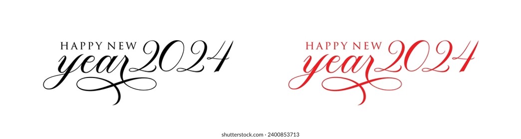 Happy New Year 2024 Logo Design. Script style Hand-drawn creative calligraphy with love vector logo design. 2024 New Year Logo Design