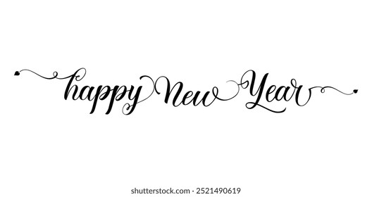 Happy New Year 2024 Logo. Happy New Year 2025 script text hand lettering. Design template Celebration typography prints, poster, banner, or greeting card for Merry Christmas and Happy New Year.