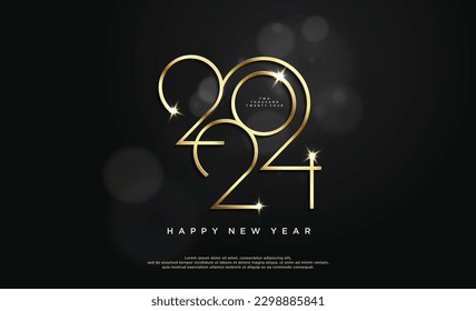 Happy New Year 2024, luxury and shiny golden numeral design. Premium vector design for 2024 new year banner, poster, template.