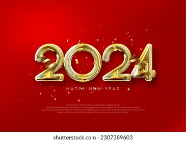 Happy new year 2024, with luxury gold balloons illustration.