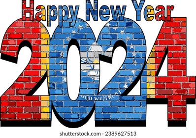 Happy New Year 2024 with Magnolia flag inside - Illustration
