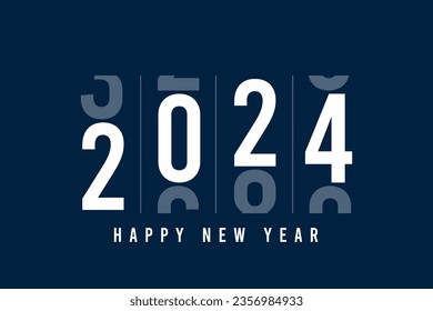 Happy New Year 2024. Minimalistic card with changing numbers for 2024. New Year and Merry Christmas web banner design. Vector illustration.