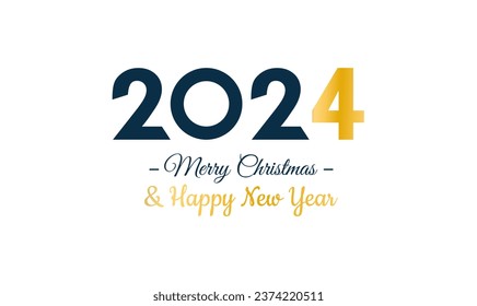 Happy New Year 2024 minimalistic cover on white background with golden text