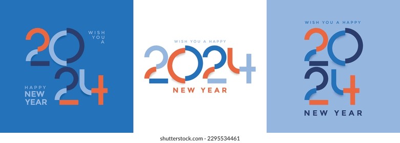 Happy new year 2024 with modern typeface number and color. Set of 2024 new year square banner template