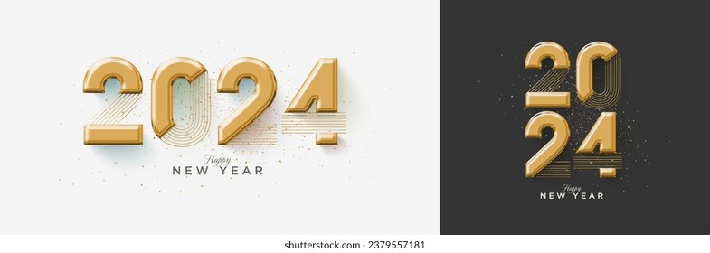 Happy New Year 2024 with modern luxury gold numbers. Premium Design of gold numbers for the celebration of Happy New Year 2024.