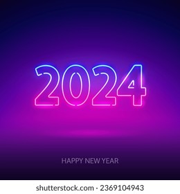 Happy New Year 2024 Neon Sign. Vector illustration for Holidays projects.