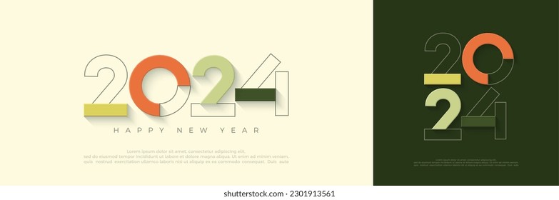 Happy new year 2024 number design. Vector design for new year celebration and greeting. Premium vector design for poster, banner, greeting and new year 2024 celebration.