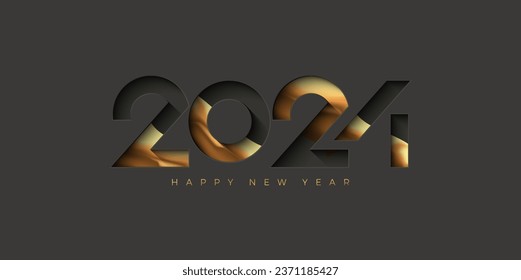 Happy new year 2024 number with pressed numbers. Premium happy new year 2024 vector design, clean and modern.