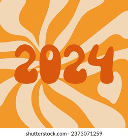 Happy new year 2024 number design in groovy style. Trendy background for branding, banner, cover, card