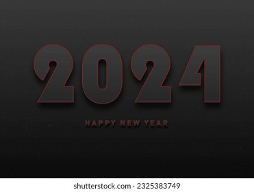 Happy New Year 2024. Numbers with a red outline on a dark matte background.
