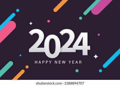 Happy new year 2024, new year numbers and text with colorful confetti.	