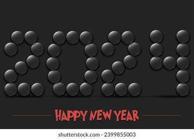 Happy New Year. 2024 numbers made from hockey pucks. Design pattern for greeting card, banner, poster, flyer, party invitation, calendar. Vector illustration