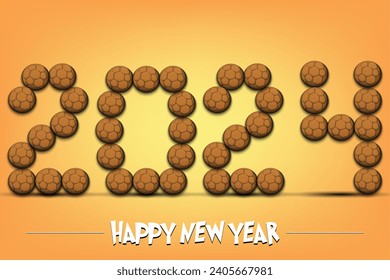 Happy New Year. 2024 numbers made from handball balls. Design pattern for greeting card, banner, poster, flyer, party invitation, calendar. Vector illustration