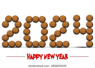 Happy New Year. 2024 numbers made from handball balls. Design pattern for greeting card, banner, poster, flyer, party invitation, calendar. Vector illustration